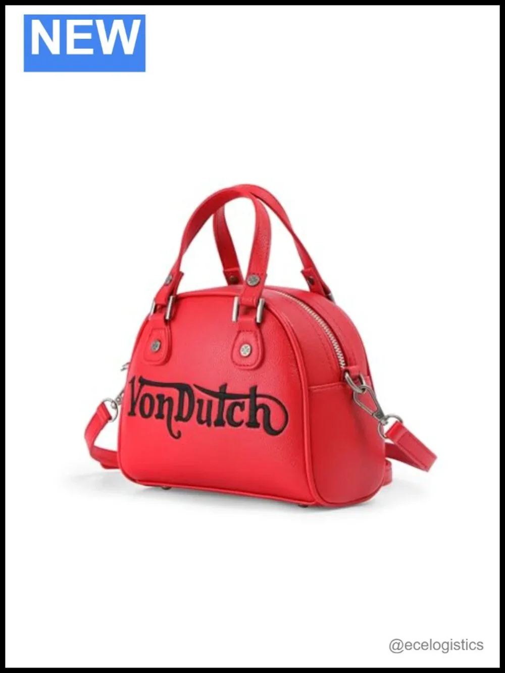 Vegan Leather Bowler Bag with Crossbody Strap and Top Handles
